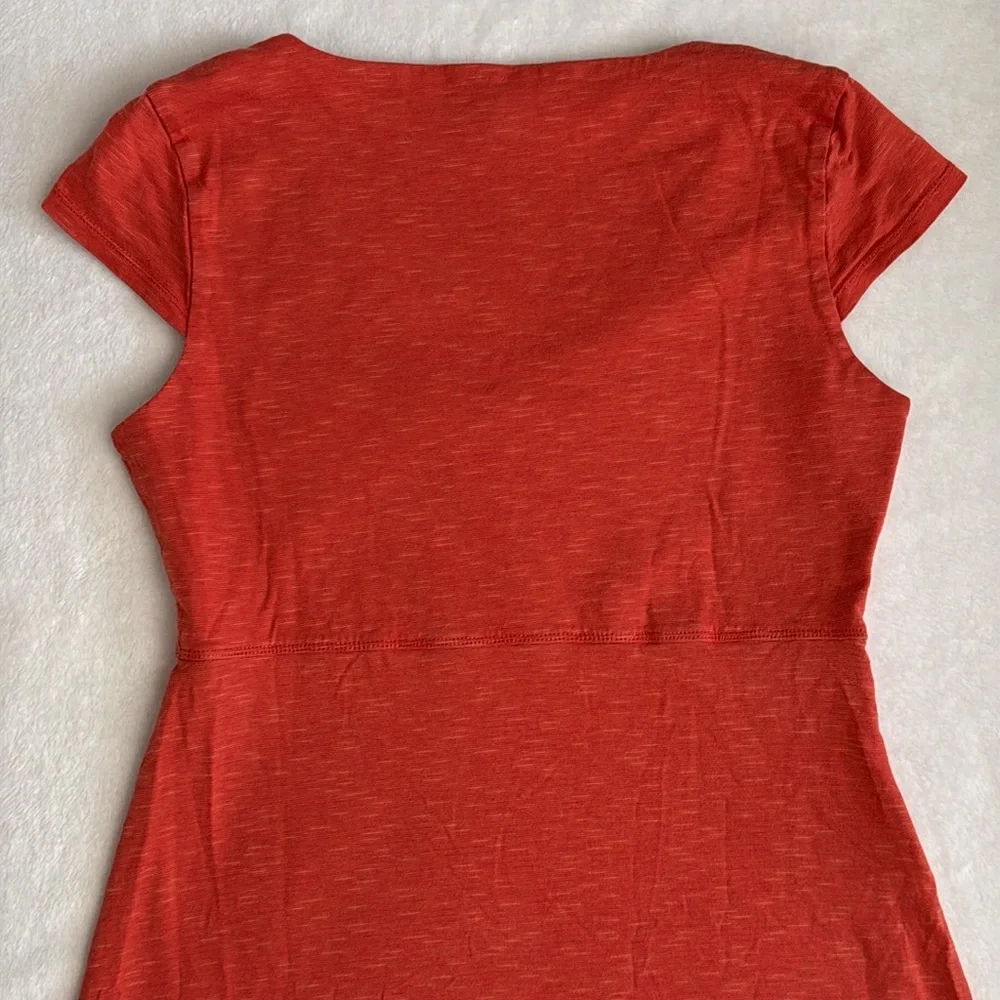 Toad & Co | Rosemarie V-Neck A-Line Cap Sleeve Dress Pocket Orange Stripe (S) - Picture 11 of 15